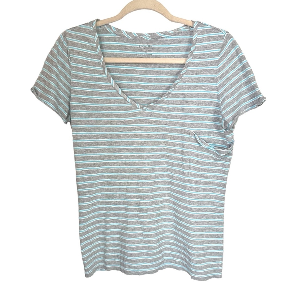 Calvin Klein Performance Sz S Quick Dry T Shirt Striped Blue White Short Sleeve